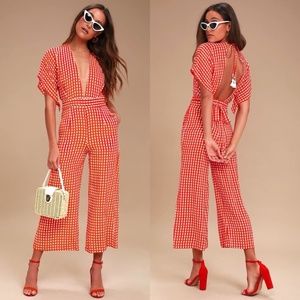 Faithfull The Brand Cedric Red Gingham Jumpsuit size US 6 Medium